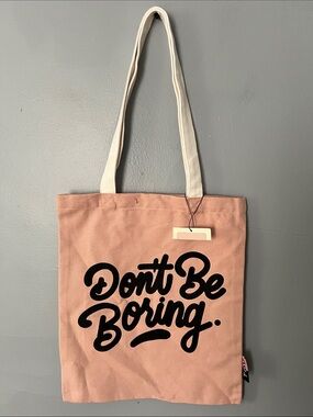 TOVE Pink Canvas Tote with Black Script and Cream Straps